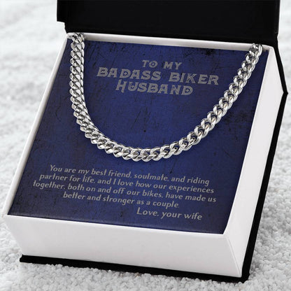 To My Badass Biker Husband From Wife - Cuban Link Chain Necklace For Biker Motorcycle Couple Gift For Him