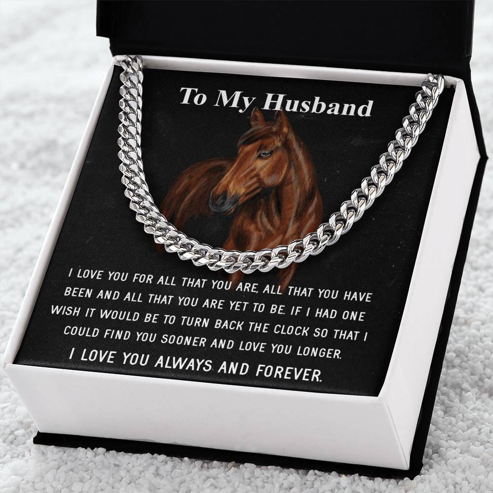 Husband Fathers Day Gift Silver Cuban Link Chain For Men Husband Birthday Gift Anniversary Gift For Horse Lover Cowboy