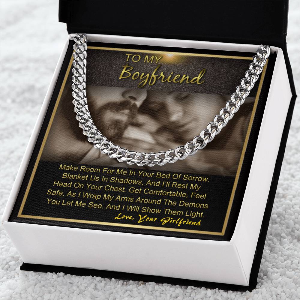 To My Boyfriend Anniversary Birthday Gift For Him Cuban Link Chain Necklace With Message Card