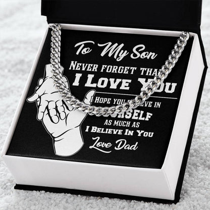 Gift For Son Never Forget That I Love You Cross Necklace Cuban Link Chain