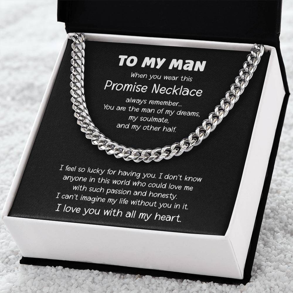 Promise Necklace For Him Gift From Girlfriend For Valentines Day Anniversary Birthday Cuban Link Chain
