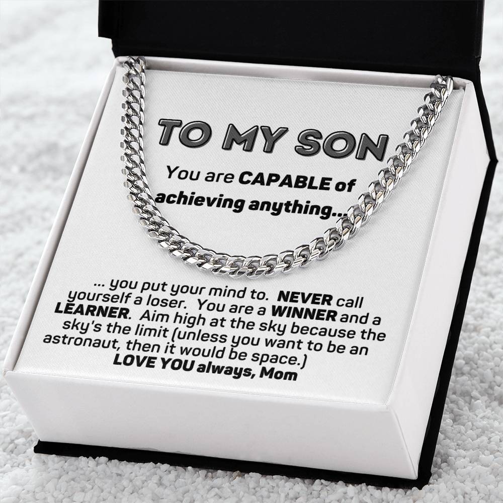 To My Son Capable Of Anything Cuban Chain Link Necklace From Mom Cuban Link Chain