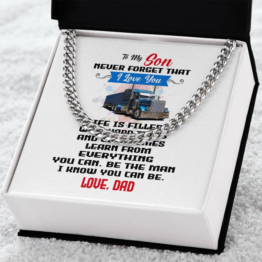 Never Forget I Love You Cuban Link Chain Necklace Gift For Son