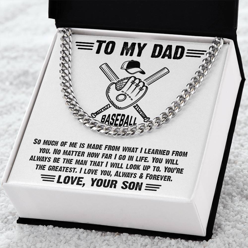 To My Baseball Dad-Cuban Link Chain Necklace-Gift From Son