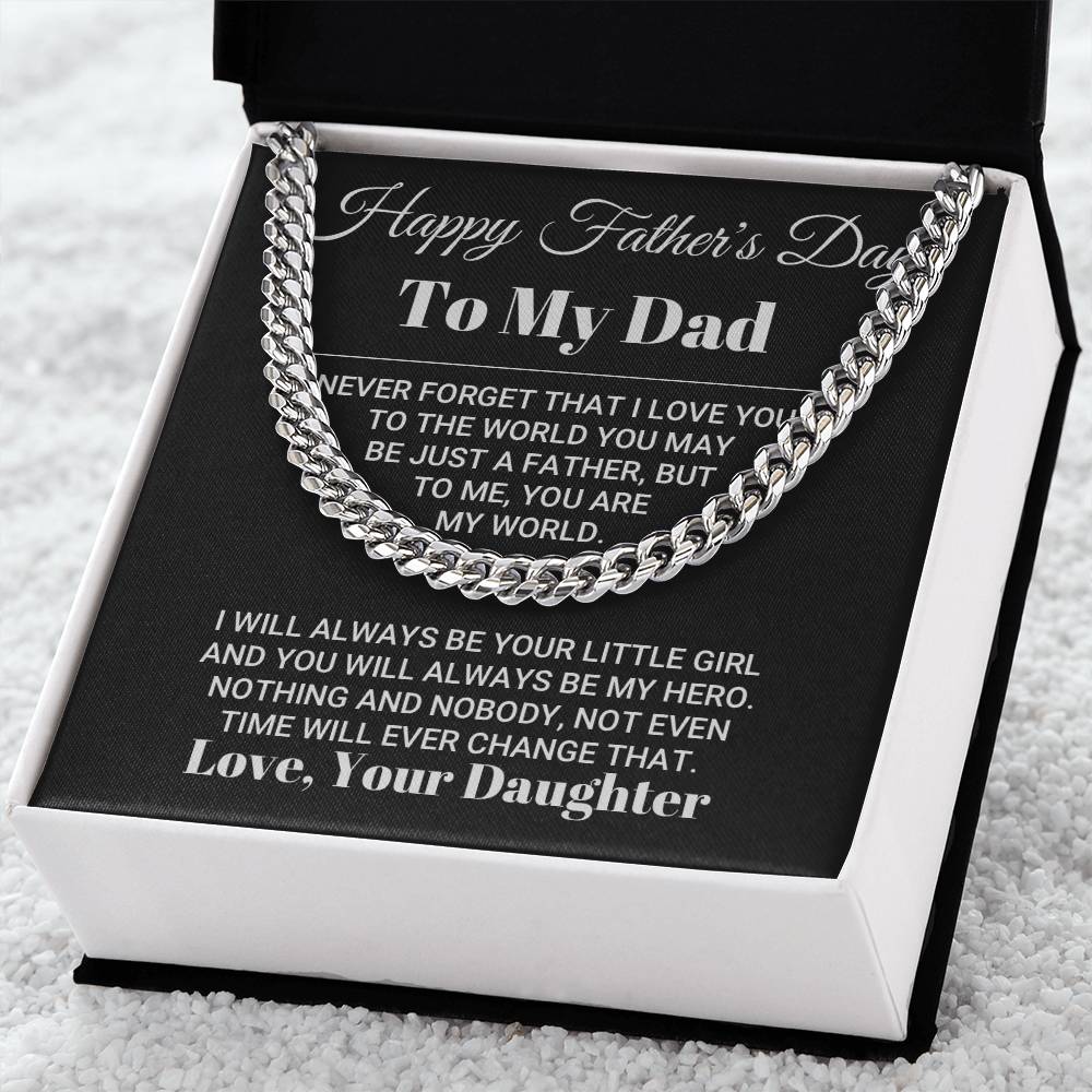 My Dad My World Father's Day Necklace Cuban Link Chain