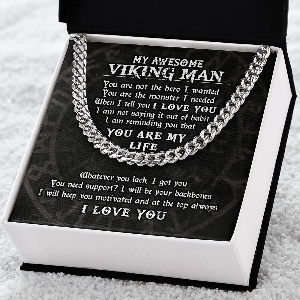 To My Awesome Viking Man Necklace Viking Necklace For Men Gift For Husband Boyfriend Cuban Link Chain