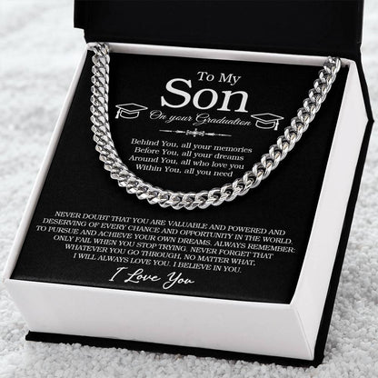 To My Son On You Graduation Chain Necklace Graduation Gifts For Son From Mom Or Dad High School College Graduation Gif Cuban Link Chain