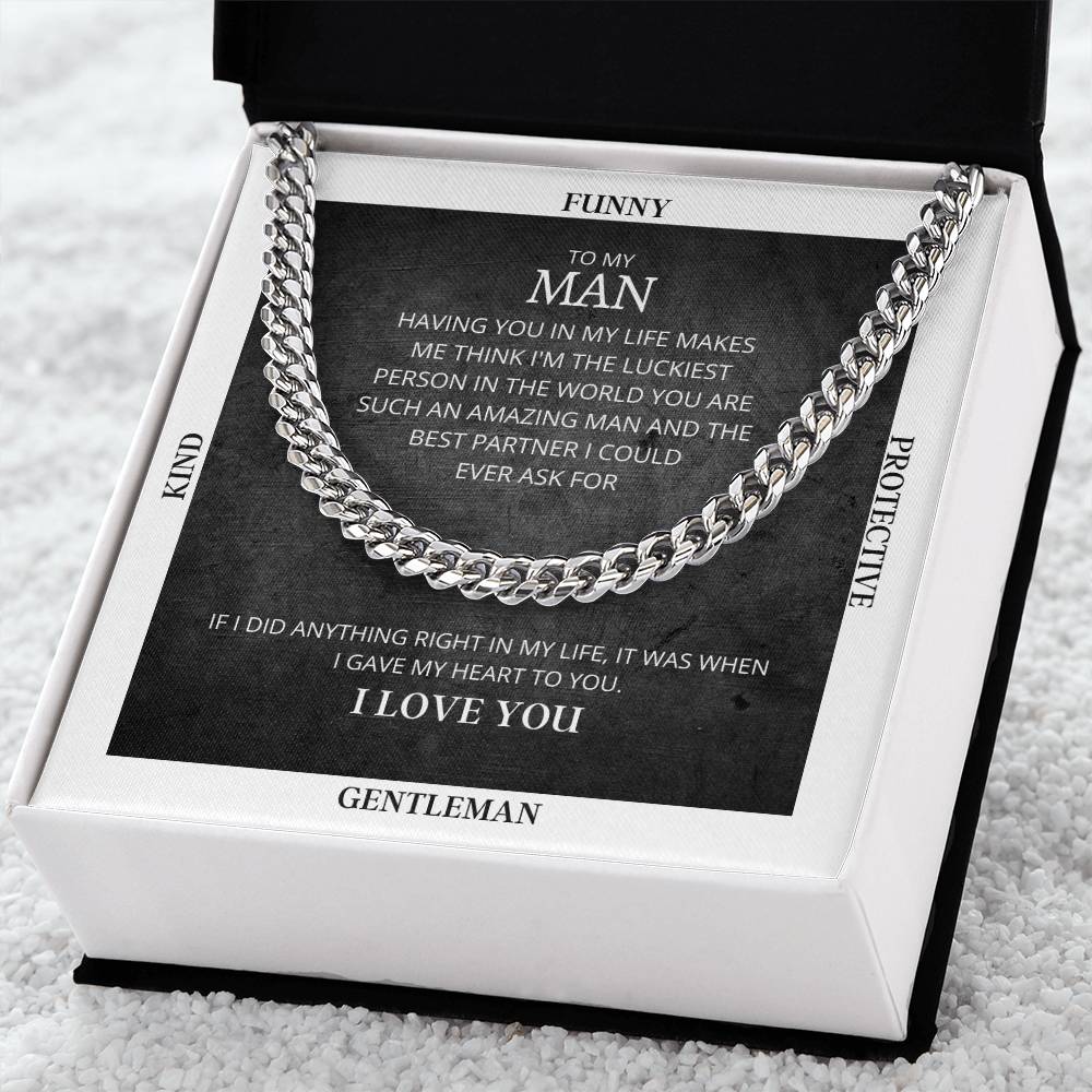 I Gave My Heart To You Cuban Link Chain Necklace Gray Edition