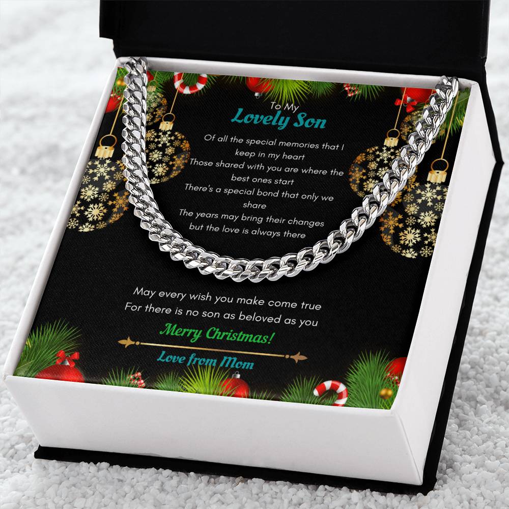 Mom To Son Christmas Cuban Link Chain Necklace