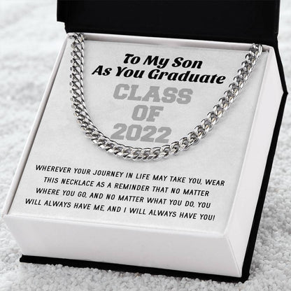 Son Graduation Class Of 2022 High School Graduation College Graduation Gift For Son Mens Gold Cuban Link Chain Necklac
