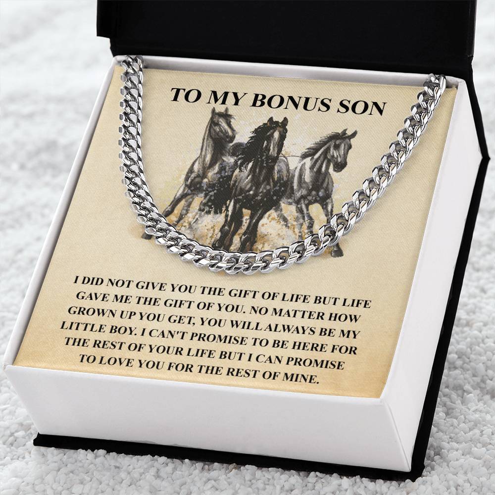 To My Bonus Son Necklace Gift For Step Son Bonus Son Graduation Graduate Gift Fathers Day Father Son Gift Horse Lover Cuban Link Chain
