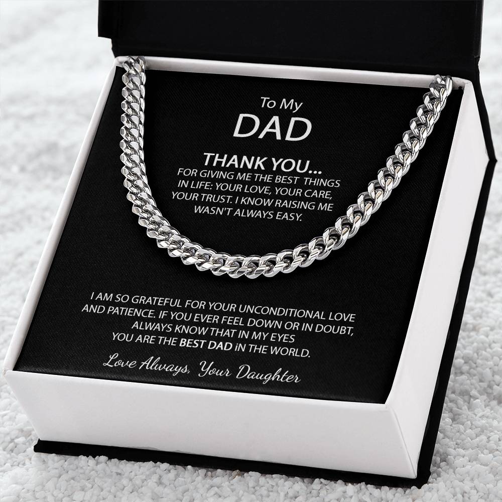 To My Dad Necklace Men Chain Necklace Gift For Dad From Daughter Father's Day Gift Dad Birthday Gift Cuban Link Chain