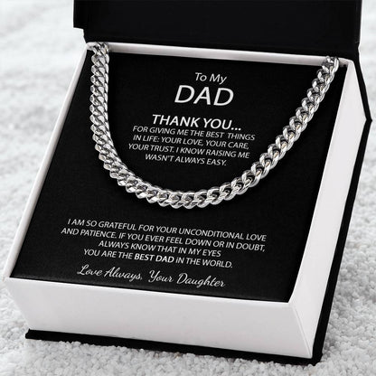 To My Dad Necklace Men Chain Necklace Gift For Dad From Daughter Father's Day Gift Dad Birthday Gift Cuban Link Chain
