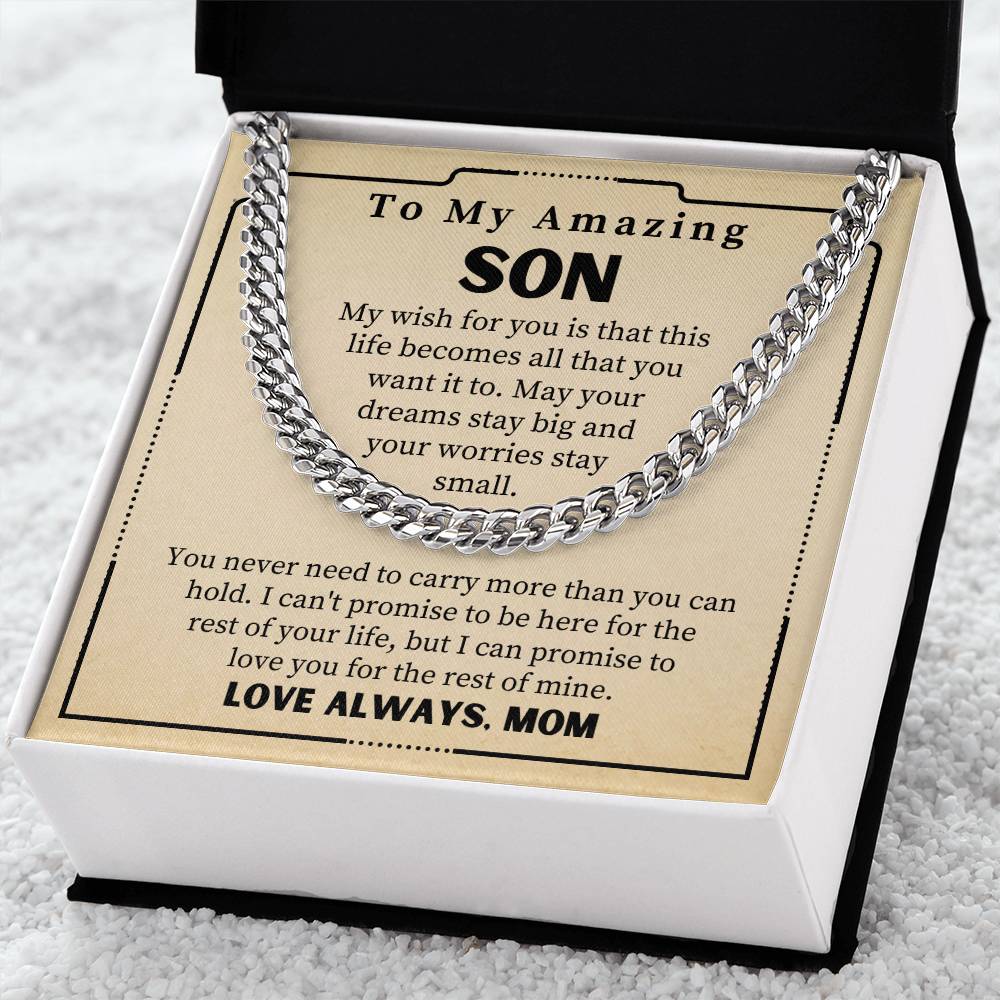 Gift For Son From Mom To My Amazing Son Necklace Cuban Link Chain
