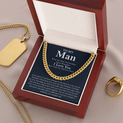 To My Man Cuban Chain Necklace Romantic Birthday Gifts For Husbandboyfriend Gift For Him Christmas Gift Cuban Link Chain