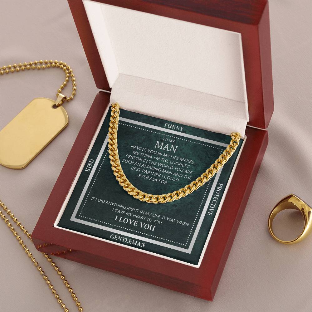 I Gave My Heart To You Cuban Link Chain Necklace Emerald Edition