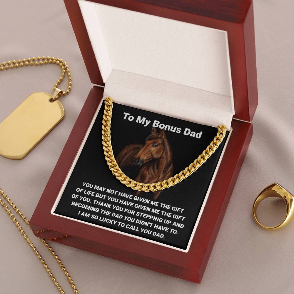 Step Dad Gift From Step Daughter Bonus Dad Gift From Bonus Son Fathers Day Horse Lover Gift For Stepped Up Dad Cuban Link Chain