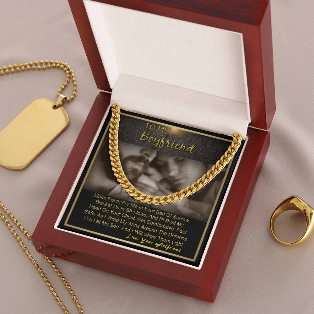 To My Boyfriend Anniversary Birthday Gift For Him Cuban Link Chain Necklace With Message Card