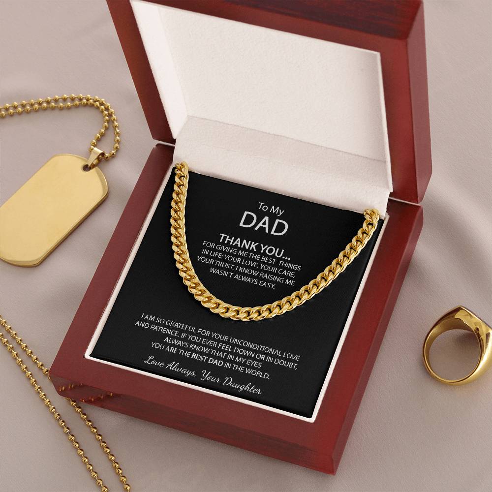 To My Dad Necklace Men Chain Necklace Gift For Dad From Daughter Father's Day Gift Dad Birthday Gift Cuban Link Chain