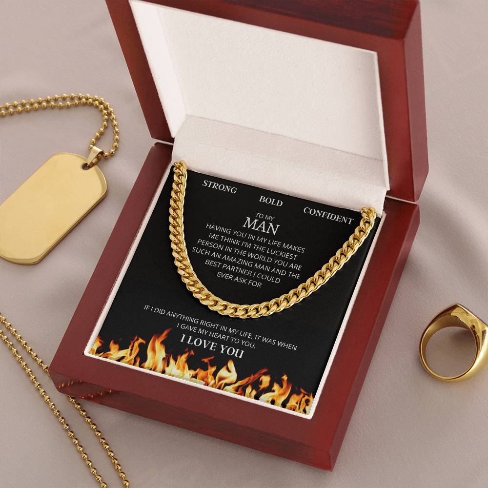 I Gave My Heart To You Cuban Link Chain Necklace Fire Edition