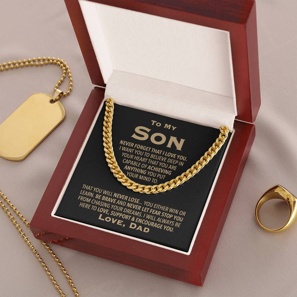 To My Son Love Dad Chain Necklace Cuban Link Chain