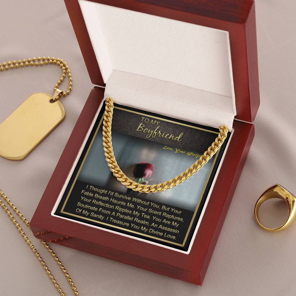 Gift For Boyfriend Anniversary Birthday Christmas Long Distance Chain Necklace With Message Card Cuban Link Chain