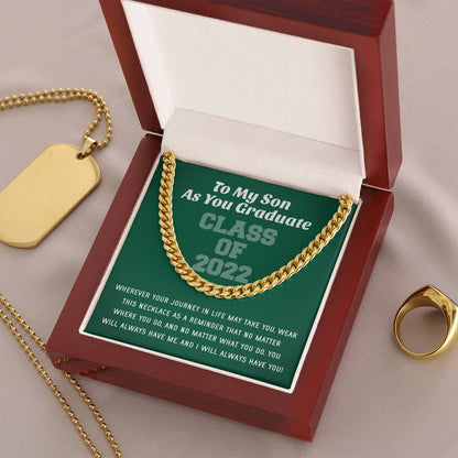 Son Graduation Class Of 2022 High School Graduation College Graduation Gift For Son Mens Gold Cuban Link Chain Necklac