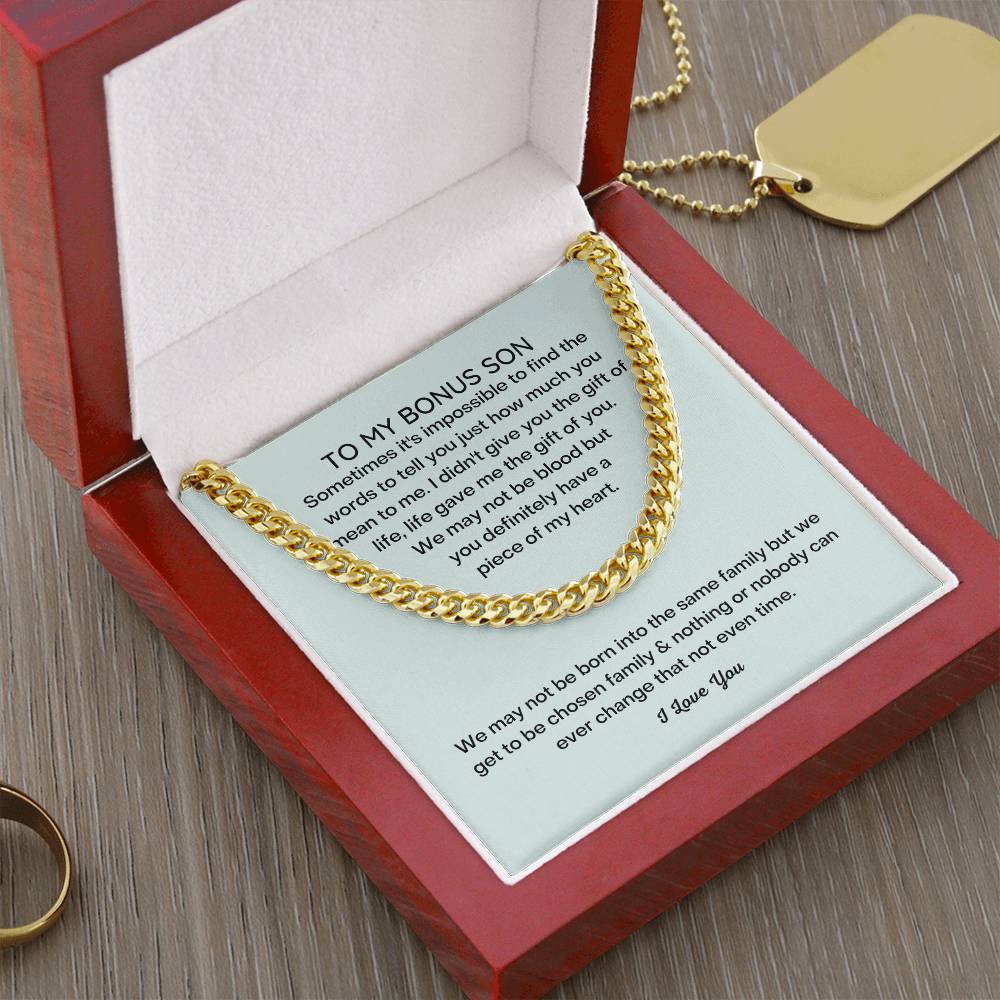 To My Bonus Son Necklace Stepson Gift Cuban Link Chain Christmas Gifts For Bonus Son Stocking Stuffers For Teenage Boy
