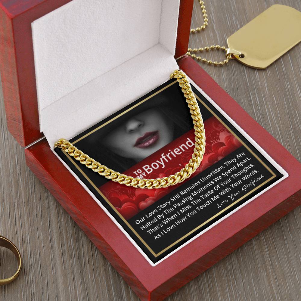 To My Boyfriend Happy Birthday Anniversary Gift For Him Link Chain Necklace Message Card Cuban Link Chain
