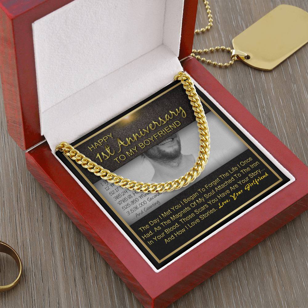 One Year 1St Anniversary Gift For Boyfriend Cuban Chain Necklace Gifts For Him With Message Card Gift Box Cuban Link Chain