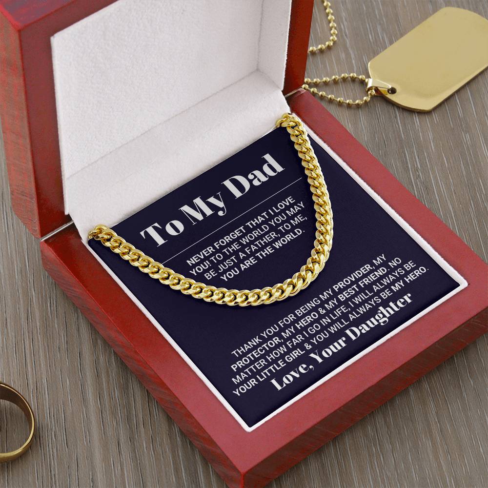 My Dad My World Father's Day Necklace Cuban Link Chain