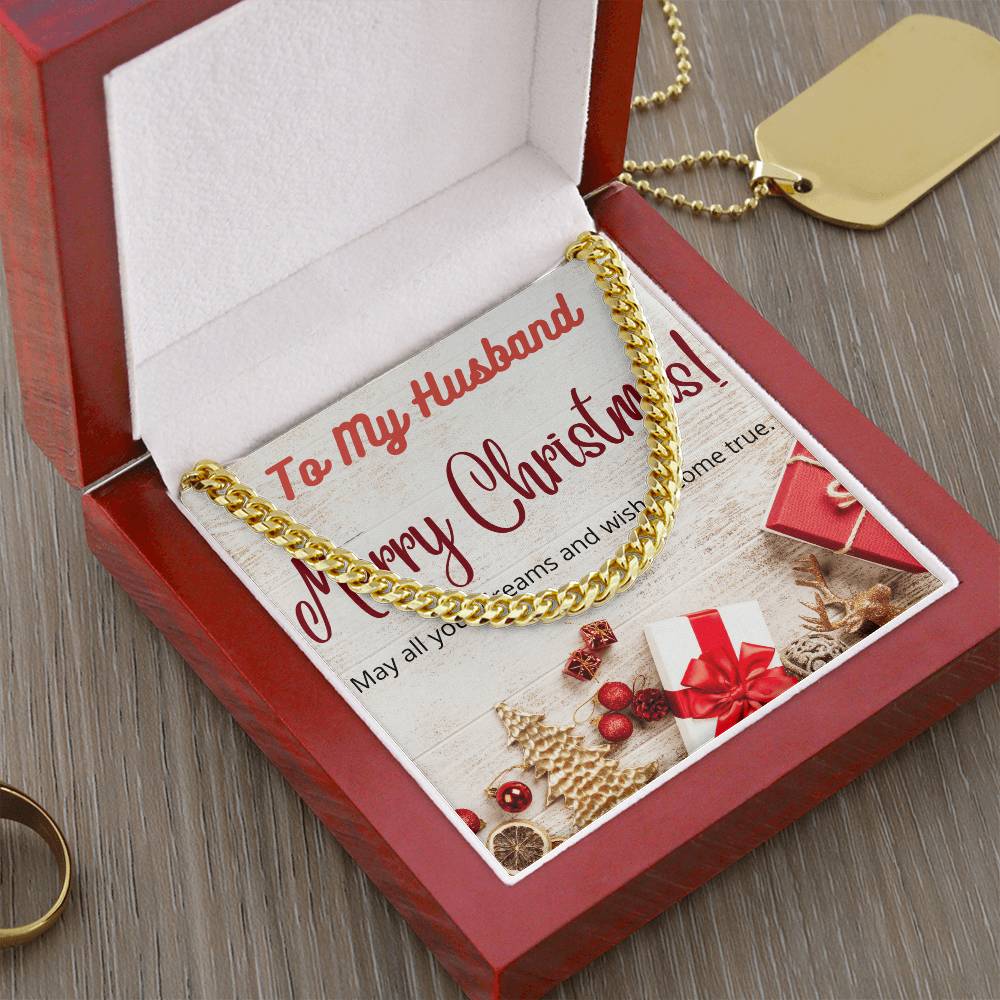 To My Husband Merry Christmas Cuban Link Chain