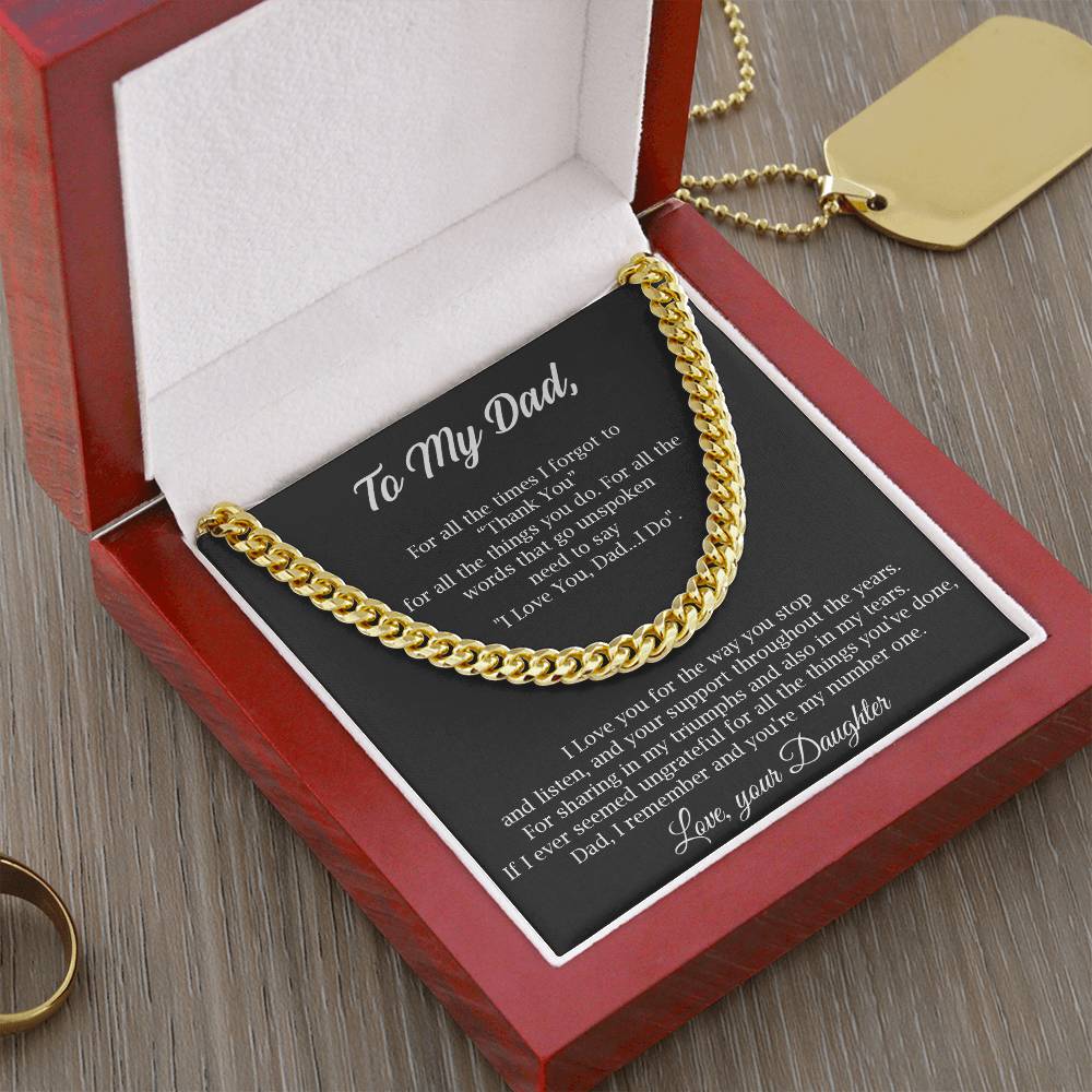 To My Dad Cuban Chain Necklace Gift For Dad From Daughter Father's Day Gift Dad Birthday Present Cuban Link Chain