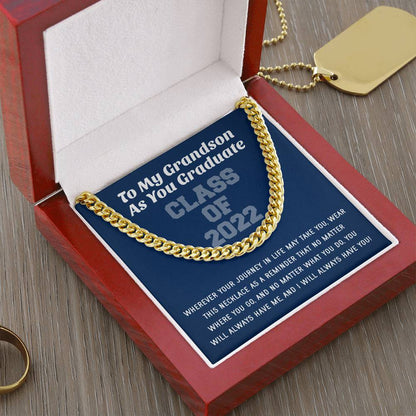 Grandson Graduation Class Of 2022 High School Graduation College Graduation Gift For Grandson Mens Gold Cuban Link Cha Cuban Link Chain