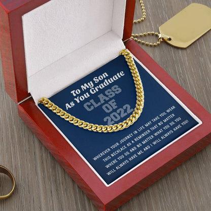 Son Graduation Class Of 2022 High School Graduation College Graduation Gift For Son Mens Gold Cuban Link Chain Necklac