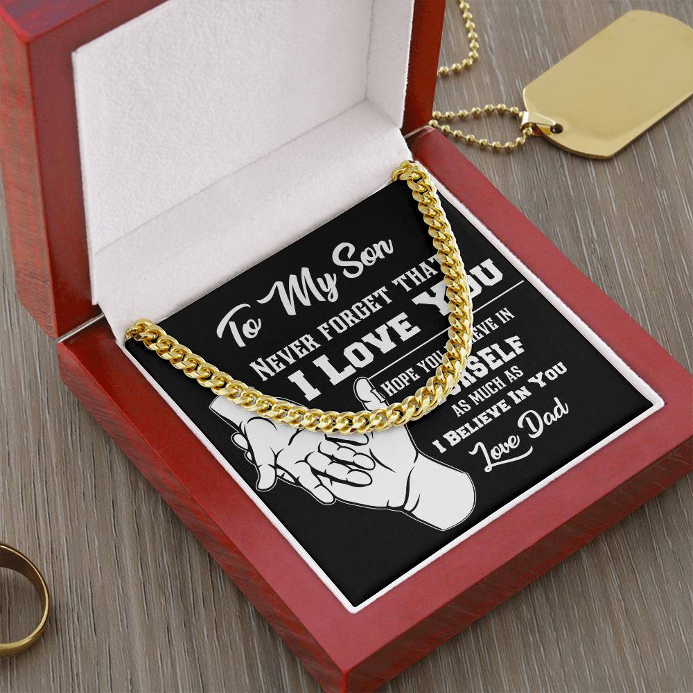 Gift For Son Never Forget That I Love You Cross Necklace Cuban Link Chain
