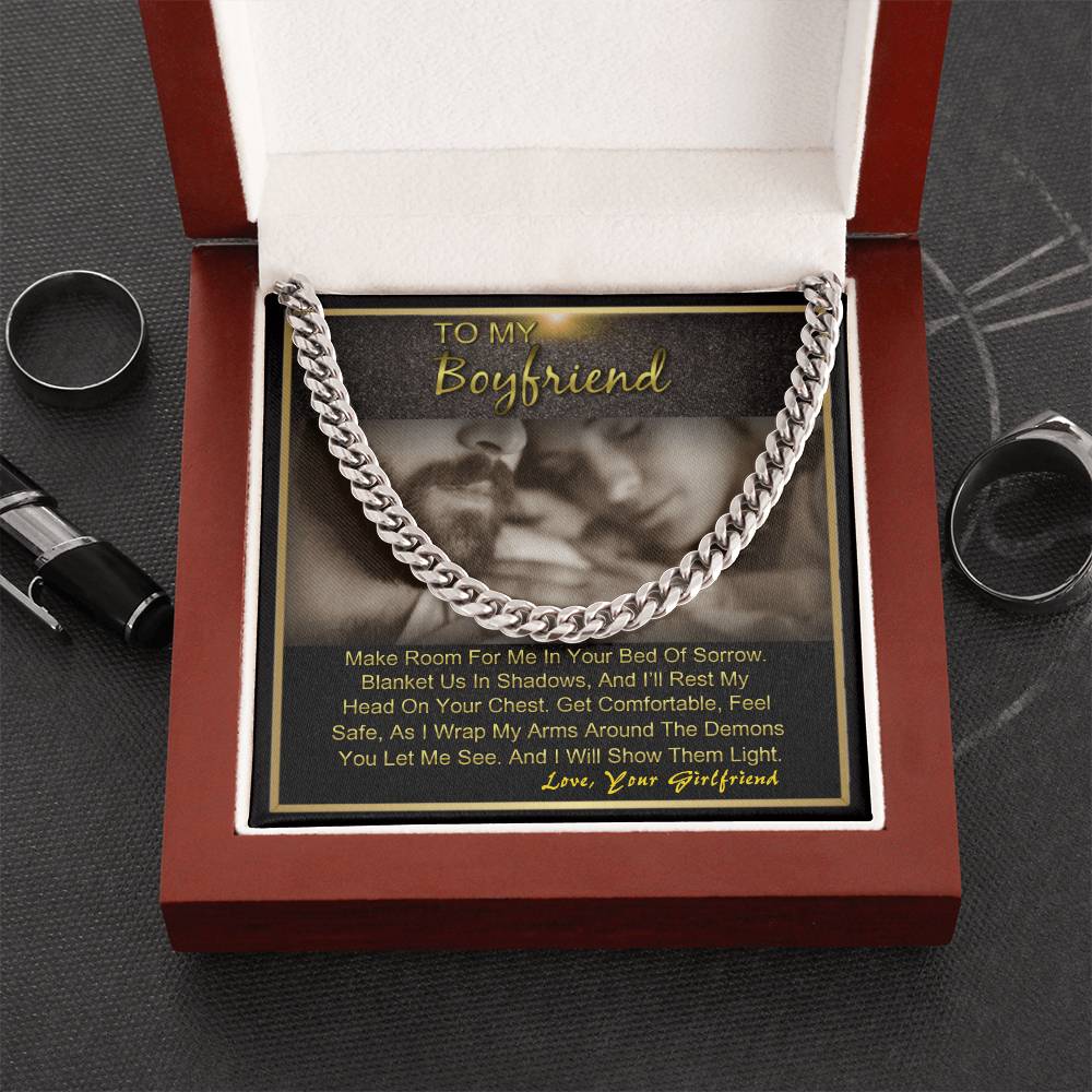 To My Boyfriend Anniversary Birthday Gift For Him Cuban Link Chain Necklace With Message Card