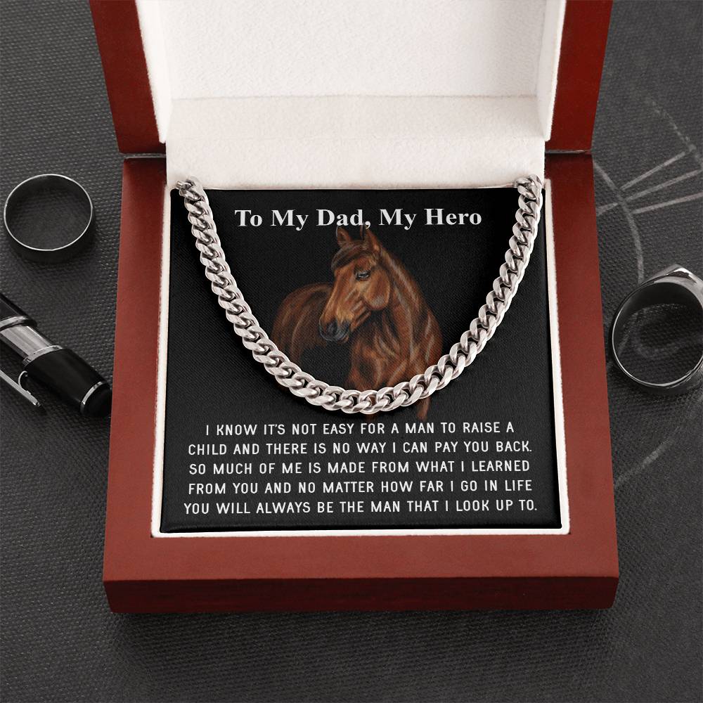 Gifts For Dad From Daughter Fathers Day Gift From Son Silver Cuban Link Chain Dad Birthday Gift For Horse Lover Father