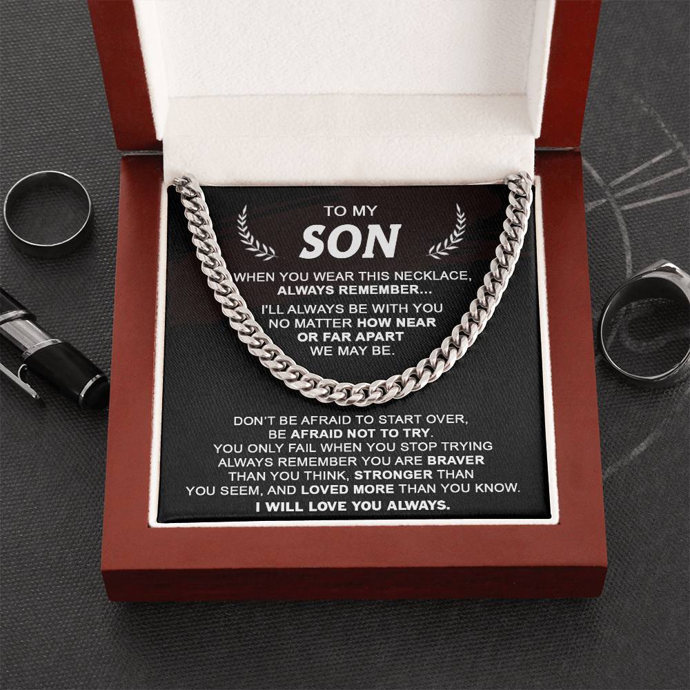Gift For Son - Never Stop Trying - Cuban Cuban Link Chain