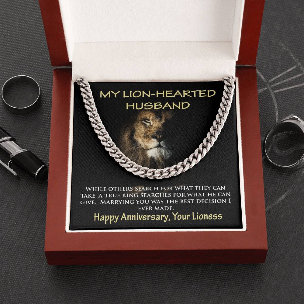 My Lion-Hearted Husband Curb Chain Necklace Gift Cuban Link Chain