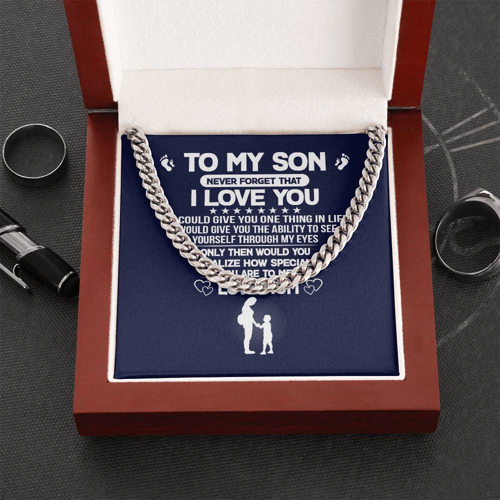 Never Forget I Love You Cuban Link Chain Necklace Gift For Son