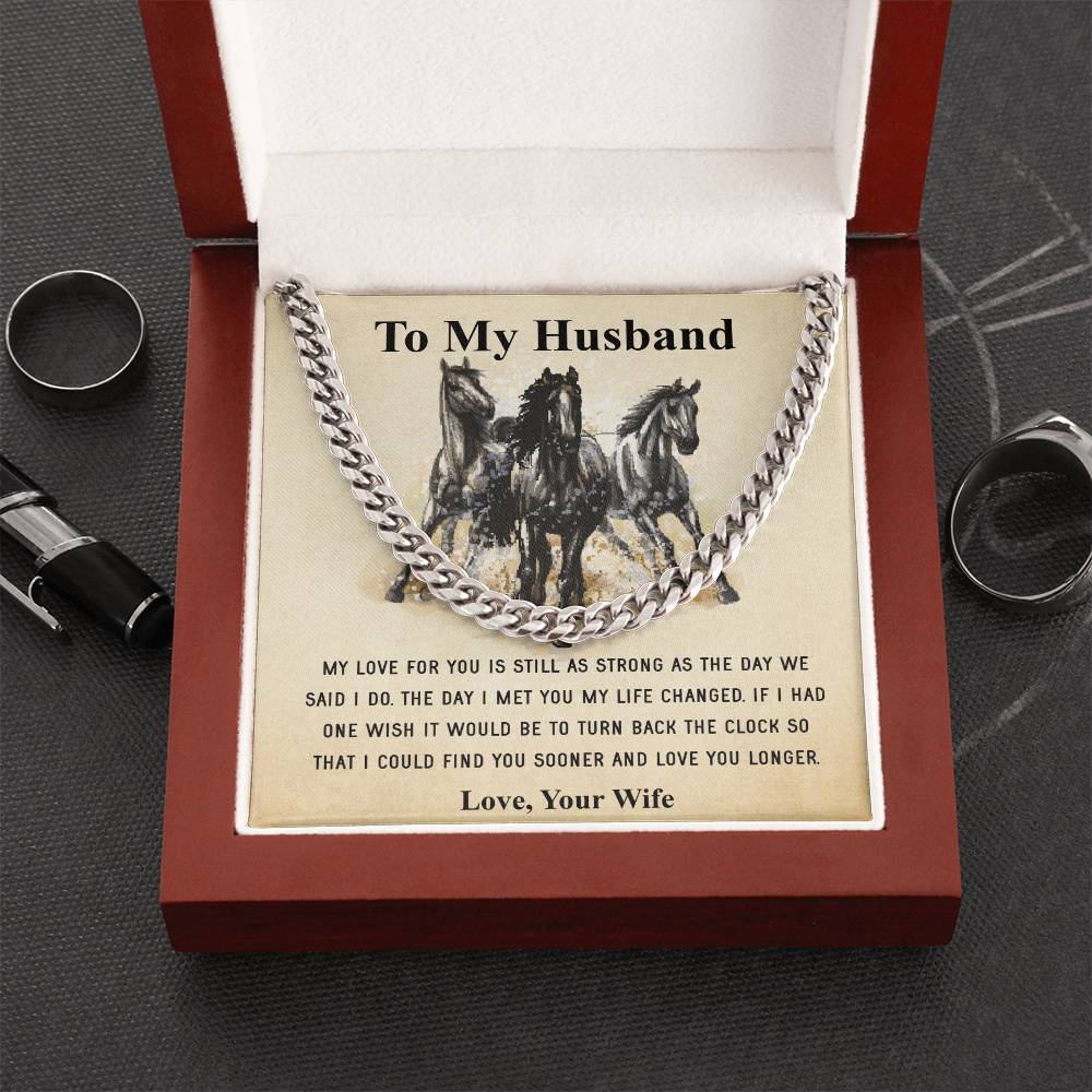 Husband Fathers Day Gift Silver Cuban Link Chain For Men Husband Birthday Gift Anniversary Gift For Horse Lover Cowboy