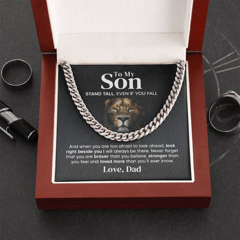 Gift For Son Stand Tall From Dad Cuban Link Chain Necklace