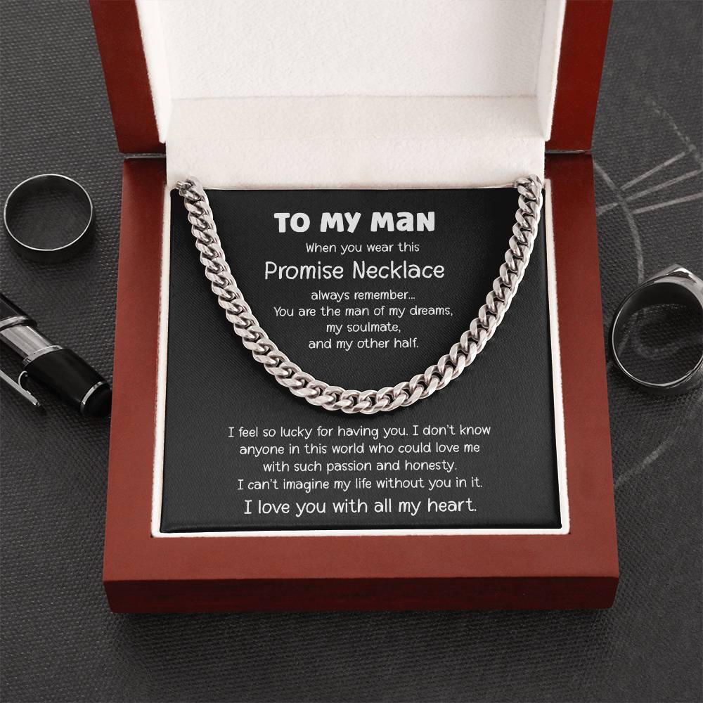 Promise Necklace For Him Gift From Girlfriend For Valentines Day Anniversary Birthday Cuban Link Chain