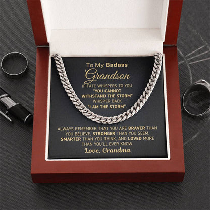To My Badass Grandson Necklace Gift For Grandson From Grandma Cuban Link Chain Necklace For Grown Grandson