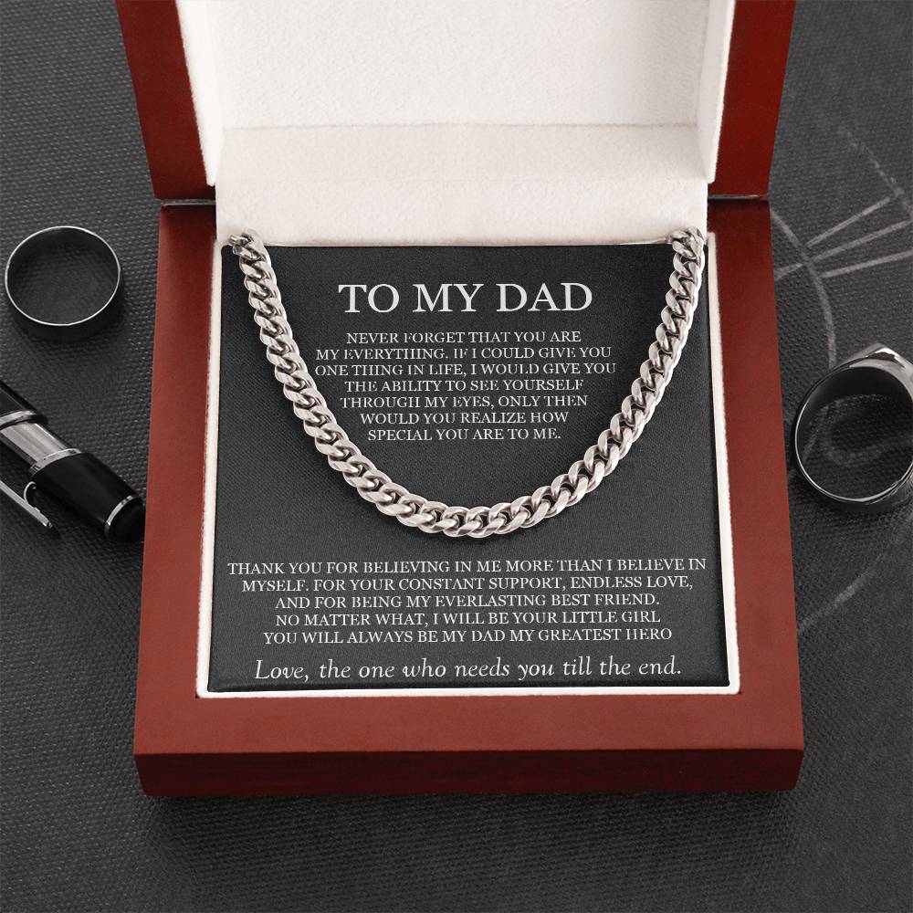 To My Dad Cuban Chain Necklace Gift For Dad From Daughter Father's Day Gift Birthday Gift For Dad. Cuban Link Chain