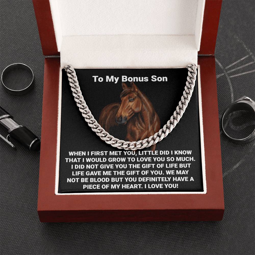 To My Bonus Son Necklace Gift For Step Son Bonus Son Graduation Graduate Gift Fathers Day Father Son Gift Horse Lover Cuban Link Chain