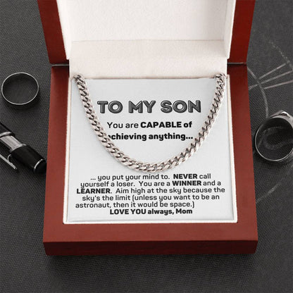 To My Son Capable Of Anything Cuban Chain Link Necklace From Mom Cuban Link Chain