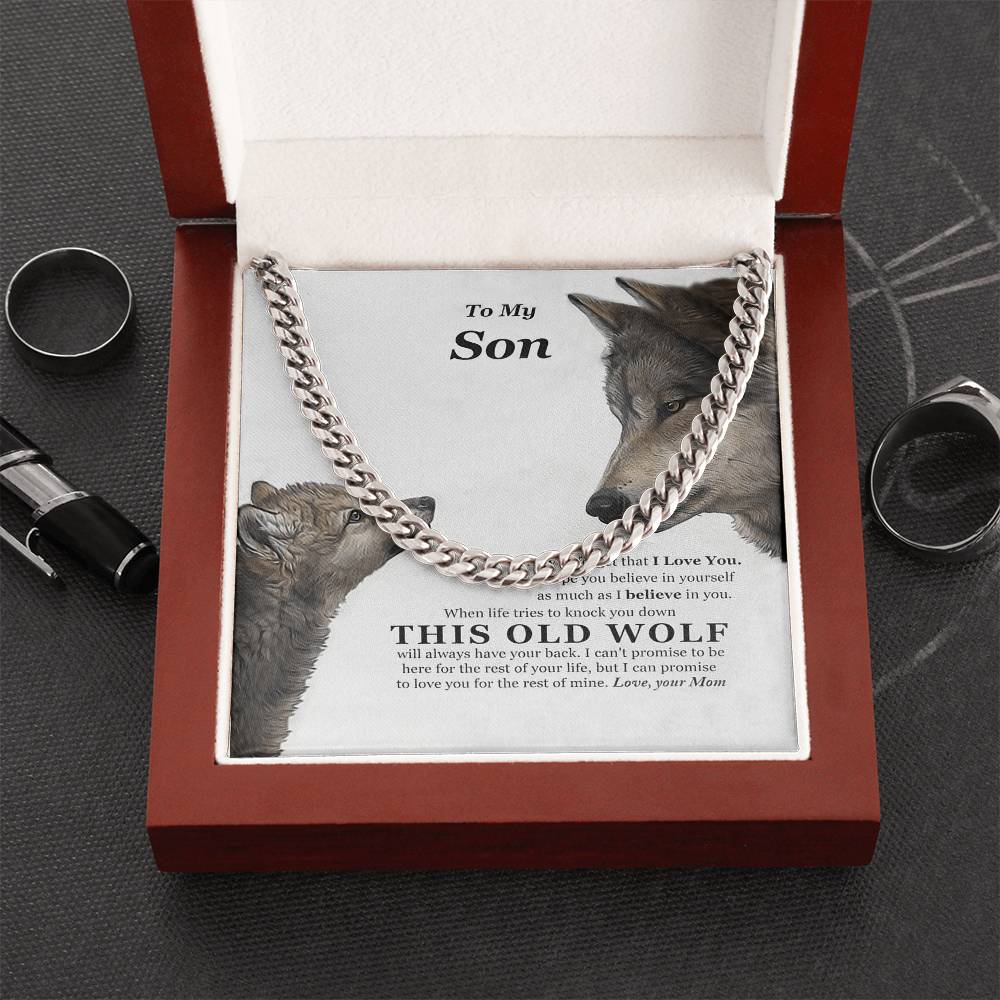 I Believe In You This Old Wolf Mom Gift For Son Cuban Link Chain Necklace