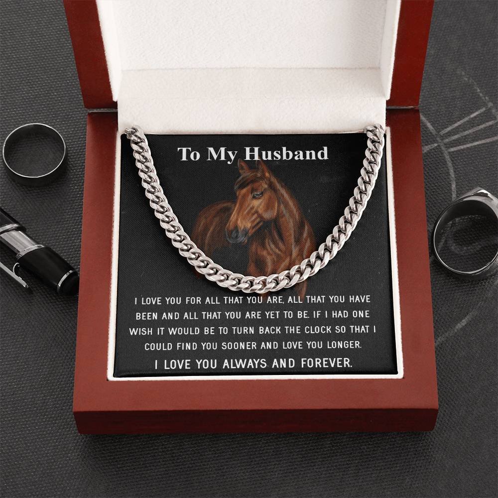 Husband Fathers Day Gift Silver Cuban Link Chain For Men Husband Birthday Gift Anniversary Gift For Horse Lover Cowboy